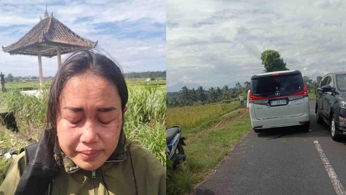 Pemotor ibu-ibu ditembak oleh pengendara mobil Lexus berpelat palsu, di Badung, Sabtu (13/8/2022).
