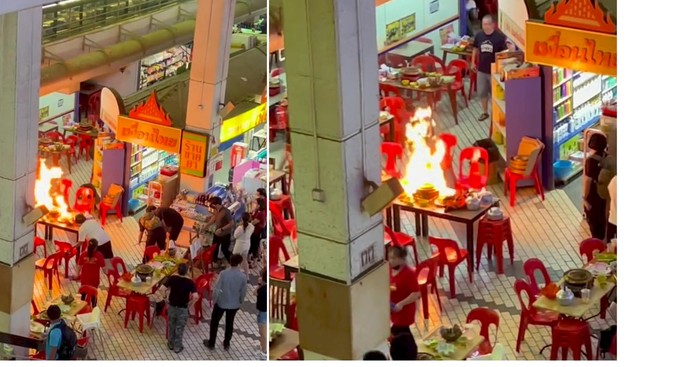 Ngeri! Kompor Gas Portable Ini Terbakar di Tengah Restoran yang Ramai