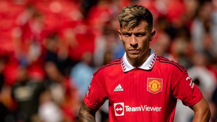 MANCHESTER, ENGLAND - AUGUST 07: Lisandro Martinez of Manchester United in action during the Premier League match between Manchester United and Brighton & Hove Albion at Old Trafford on August 07, 2022 in Manchester, England. (Photo by Ash Donelon/Manchester United via Getty Images)