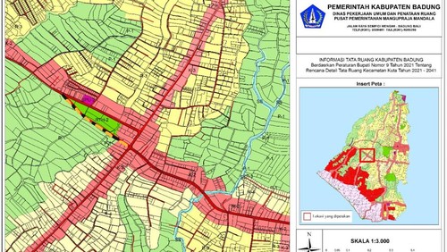 Peta kemacetan yang akan di bangun shortcut Simpang Canggu, Tibubeneng, Dalung Sepanjang 400,33 m di kabupaten Badung