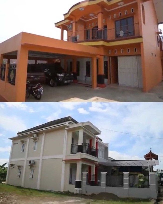 Ia rencananya ingin mengganti lantai rumahnya menjadi vinyl. Namun, keinginan itu ia tunda terlebih dahulu karena lantai rumahnya terbuat dari granit. Zhiee juga membangun rumah berlantai dua untuk kedua orang tuanya tepat di samping rumahnya yang berwarna oranye. Foto: Dok. Youtube Zhiee Leely.