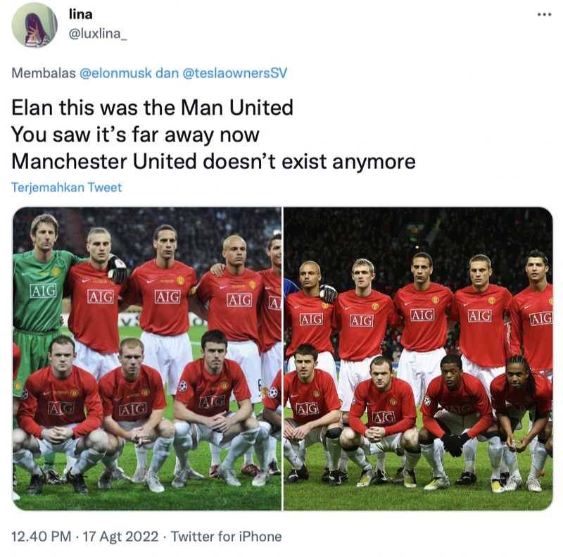 Di akun Twitter miliknya, Elon Musk bikin heboh dengan berkicau membeli klub sepakbola Manchester United. Namun tak lama berselang, ia mengklarifikasinya bahwa itu sebuah kelakar saja.