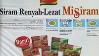 Tak lagi diproduksi, varian Mi Siram buatan indomie dulu sempat populer. Penampilan iklannya cukup sederhana, hanya ada tulisan komposisi bahan dan cara membuatnya. Foto: Instagram/ekigofur