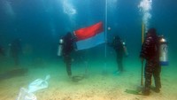Sesuai perintah KASAL, Laksamana TNI Yudo Margono, pengibaran bendera merah putih di dasar laut serentak dilakukan di 77 lokasi sebagai isyarat bahwa TNI AL siap menjaga kedaulatan dan keamanan di laut.