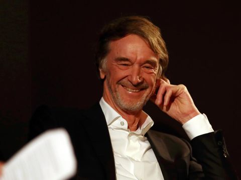 LONDON, ENGLAND - FEBRUARY 10: INEOS Founder and Chairman Sir Jim Ratcliffe (L) reacts during a press conference regarding INEOS and Mercedes future partnership at The Royal Automobile Club on February 10, 2020 in London, England. (Photo by Bryn Lennon/Getty Images)