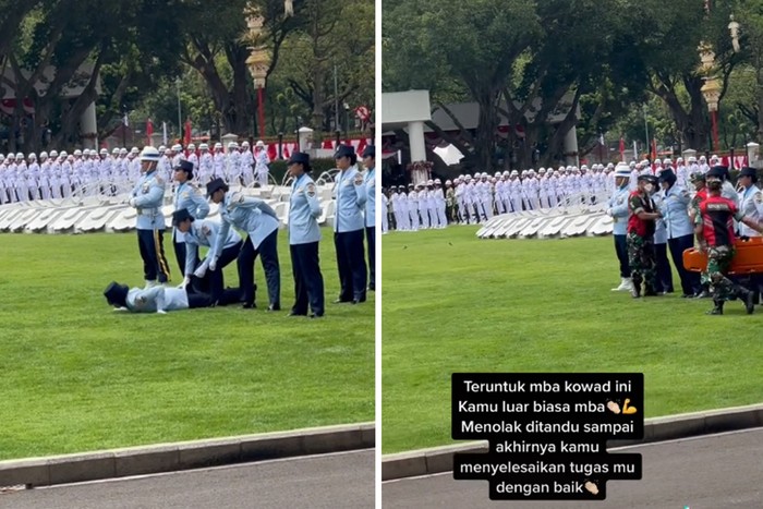 Viral salah satu Kowad yang menolak ditandu Viral salah satu Kowad yang menolak ditandu sampai menyelesaikan tugasnya pada saat upacara bendera di Istana Merdeka.