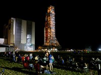 NASAs next-generation moon rocket, the Space Launch System (SLS) Artemis 1 rocket with its Orion crew capsule stands on launch pad 39B at the Kennedy Space Center in Cape Canaveral, Florida, U.S. August 17, 2022. REUTERS/Joe Skipper