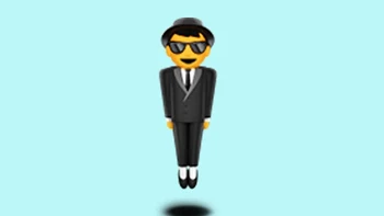 Man in Business Suit Levitating ini menampakkan pria memakai setelan bisnis yang sedang melayang, untuk menunjukkan bahwa seseorang superior di bisnis atau kekayaan. Rasanya kurang nyambung. Foto: Emojipedia