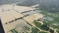 Foto udara banjir di sekitar wilayah Nelson, Selandia Baru, Jumat, (19/8/2022). (Nelson Marlborough Rescue Helicopter/Reuters)
