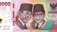 Bagian depan Rp 100.000 menampilkan Tokoh Proklamator Kemerdekaan Republik Indonesia, Ir. Soekarno dan Drs Mohammad Hatta, sebagai gambar utama. Terdapat lambang negara Garuda Pancasila, gambar kepulauan Indonesia, Bunga Anggrek Bulan, dan beberapa motif khas Indonesia.