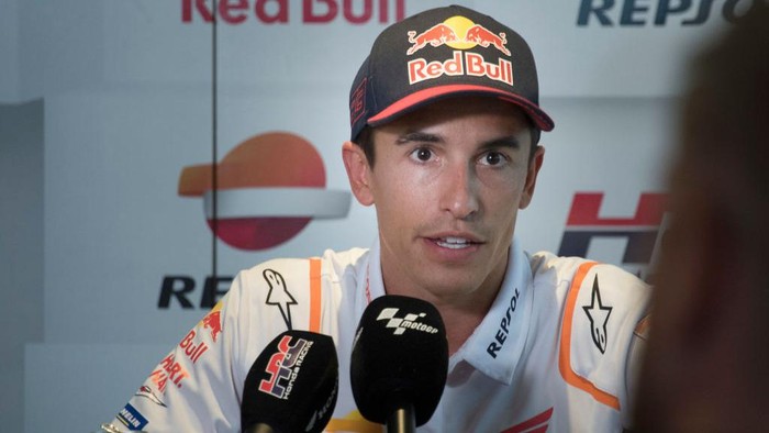 SPIELBERG, AUSTRIA - AUGUST 18: Marc Marquez of Spain and Repsol Honda Team speaks in hospitality during the specialpress conference during the  MotoGP of Austria - Previews at Red Bull Ring on August 18, 2022 in Spielberg, Austria. (Photo by Mirco Lazzari gp/Getty Images)