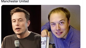 Meme Elon Musk langsung rontok rambutnya hanya seminggu usai membeli MU. Foto: Twitter