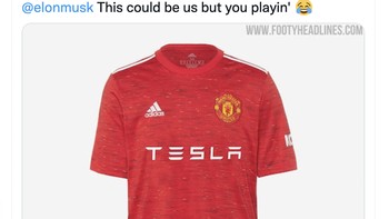 Mungkin seperti ini seragam MU jika jadi dibeli Elon Musk. Foto: Twitter
