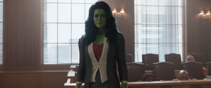 Tatiana Maslany as Jennifer Jen Walters/She-Hulk in Marvel Studios She-Hulk: Attorney at Law, exclusively on Disney+. Photo courtesy of Marvel Studios. © 2022 MARVEL.