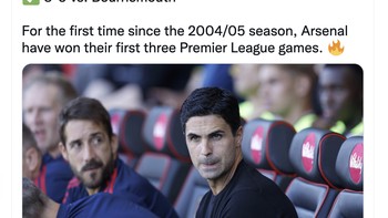 Daftar kemenangan Arsenal musim ini di Liga Inggris. Foto: Twitter