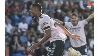 William Saliba jadi bintang dengan gol spektakulernya semalam. Foto: Twitter