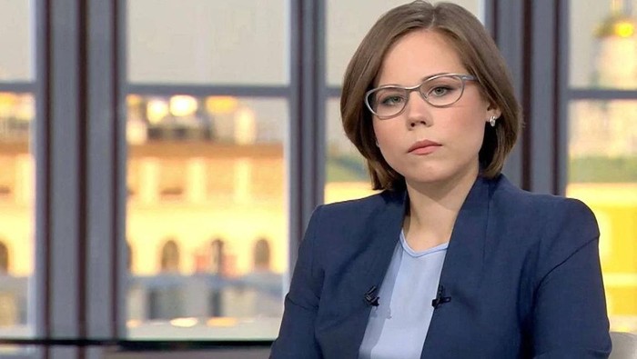 Journalist and political expert Darya Dugina, daughter of Russian politologist Alexander Dugin, is pictured in the Tsargrad TV studio in Moscow, Russia, in this undated handout image obtained by Reuters on August 21, 2022. Tsargrad.tv/Handout via REUTERS