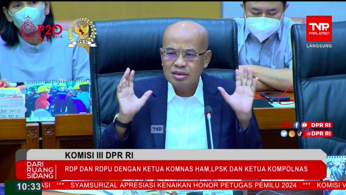 Desmond saat rapat Komisi III DPR dengan Kompolnas, Komnas HAM, LPSK