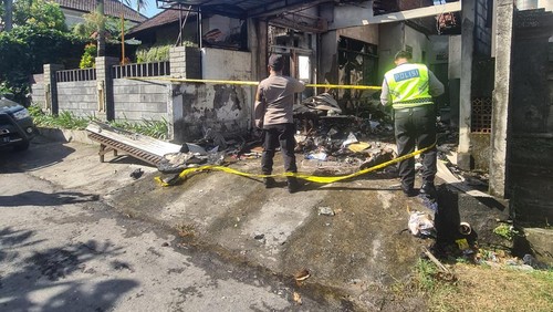 Kondisi rumah milik pegawai BUMN di Jalan Taman Weda Sari Nomor 9, Dusun Baru Paras, Desa Padangsambian Kaja, Denpasar Barat, usai terbakar