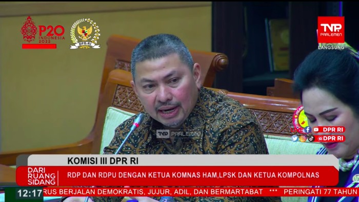 Mulfachri Harahap (PAN) saat Rapat Komisi III DPR dengan Kompolnas, Komnas HAM, LPSK terkait kasus Ferdy Sambo