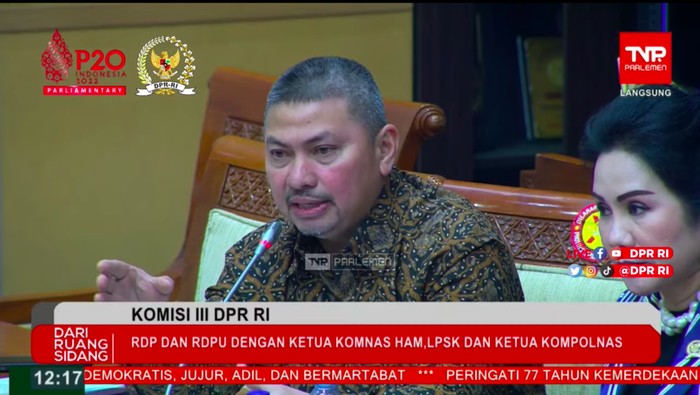 Mulfachri Harahap (PAN) saat Rapat Komisi III DPR dengan Kompolnas, Komnas HAM, LPSK terkait kasus Ferdy Sambo