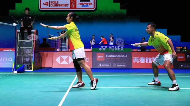 Rehan Naufal Kusharjanto/Lisa Ayu Kusumawati di Kejuaraan Dunia Bulutangkis 2022.