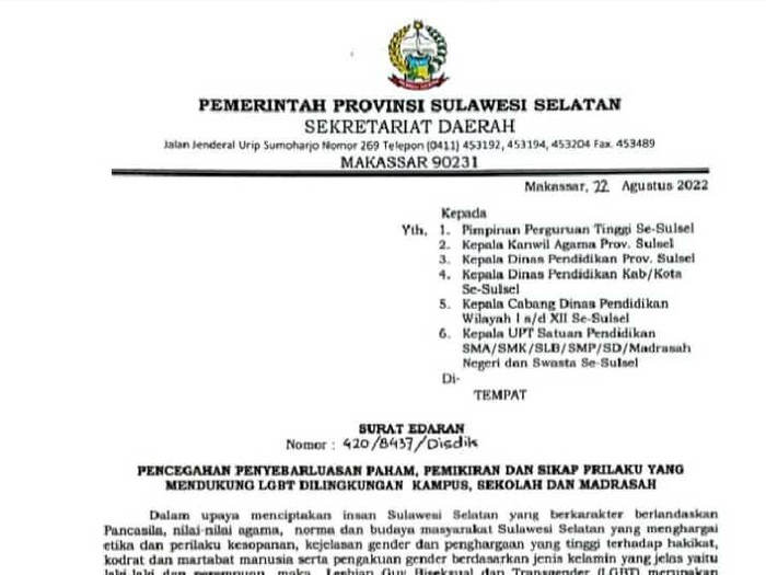 SE Pemprov Sulsel cegah LGBT