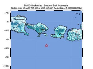 Ini Titik Pusat Gempa Bali M 5,8 di Sebelah Tenggara Kuta Selatan