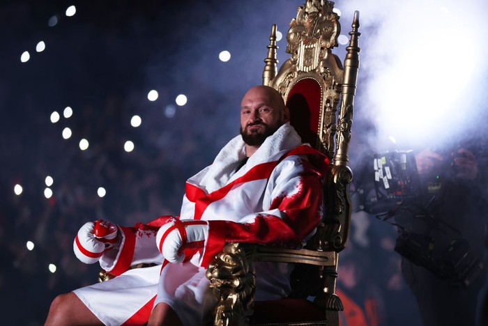 LONDON, ENGLAND - APRIL 23: Tyson Fury makes their way into the ring prior to the WBC World Heavyweight Title Fight between Tyson Fury and Dillian Whyte at Wembley Stadium on April 23, 2022 in London, England. (Photo by Julian Finney/Getty Images)