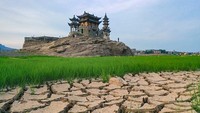 Saat mengering, dasar danau akan tampak berupa padang rumput. Orang bisa berjalan di atasnya untuk menuju Pulau Luoxingdun.  