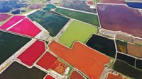 Lanjut, ada danau garam di kawasan Yuncheng, China. Pada musim gugur danau ini tapil dengan warna-warni yang khas. Foto drone ini diambil pada 26 Juni 2020.