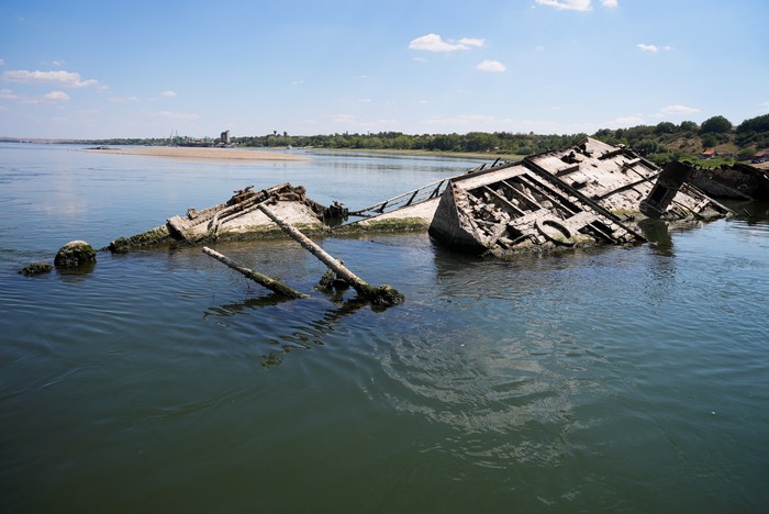 Wreckage of a World War Two German warship is seen in the Danube in Prahovo, Serbia August 18, 2022. REUTERS/Fedja Grulovic