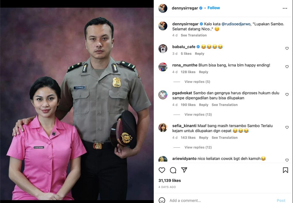 Foto Viral Nicholas Saputra Jadi Polisi dengan Ariel Tatum