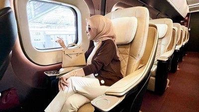 Potret Syahrini dan Reino Barack Sewa Segerbong Kereta Shinkansen di Jepang