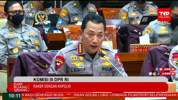 Kapolri Jenderal Listyo Sigit Prabowo saat rapat dengar pendapat dengan Komisi III DPR terkait kasus Ferdy Sambo