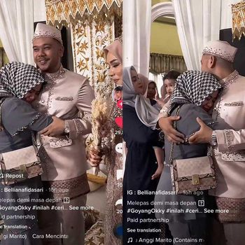 Kisah wanita yang memeluk pengantin pria viral di media sosial.