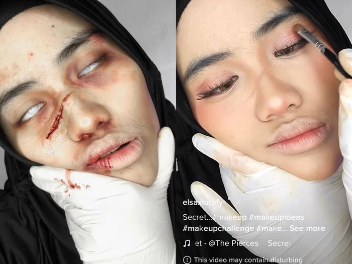 Transformasi makeup viral di media sosial. Transformasi makeup viral di media sosial.