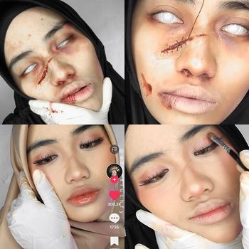Transformasi makeup viral di media sosial. Transformasi makeup viral di media sosial.