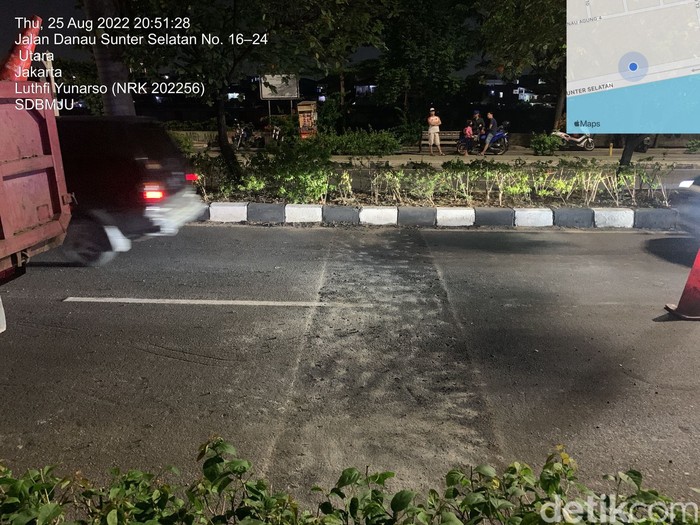 Empat polisi tidur di Jl Danau Sunter Selatan, Jakarta Utara, selesai dibongkar. (Dok Dinas Bina Marga DKI)