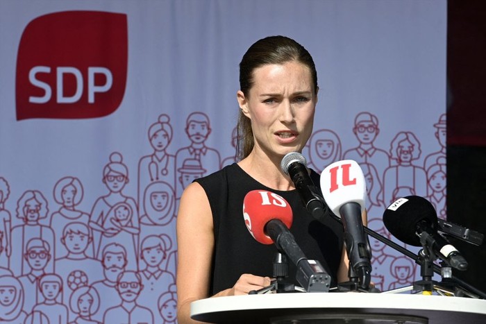Finnish Prime Minister Sanna Marin gives a speech during a meeting of her Social Democratic party in Lahti, Finland on August 24, 2022. - Marin gave an emotional defence of her work record and her right to a private life after criticism sparked by a video of the 36-year-old partying. - Finland OUT (Photo by Heikki Saukkomaa / Lehtikuva / AFP) / Finland OUT (Photo by HEIKKI SAUKKOMAA/Lehtikuva/AFP via Getty Images)