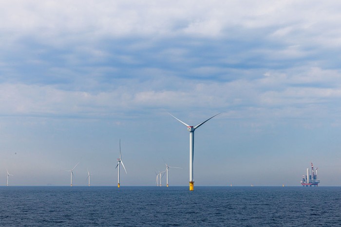 NORTH SEA, NETHERLANDS - AUGUST 25:  King Willem-Alexander of The Netherlands visits the Tennet transformer platforms of the Net op Zee, the Q13a-A platform of Neptune Energy and the Oceans of Energy pilot project where the future of the energy system is being worked on, with wind, sun and green hydrogen on August 25, 2022 in North Sea, Netherlands. (Photo by P van Katwijk/Getty Images)