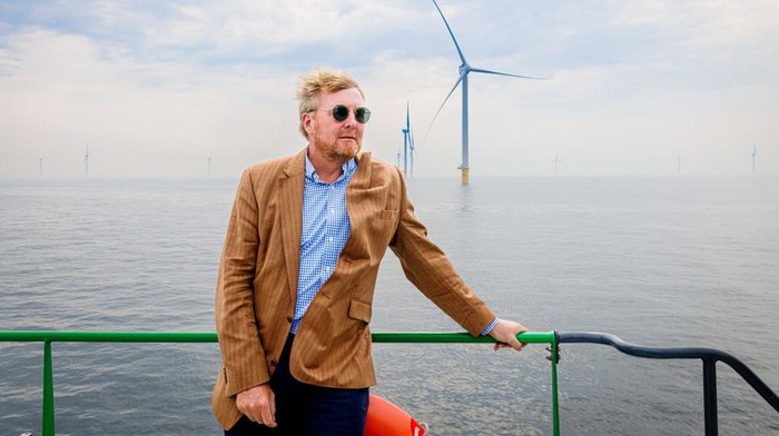 1242714845 NORTH SEA, NETHERLANDS - AUGUST 25: King Willem-Alexander of The Netherlands visits the Tennet transformer platforms of the Net op Zee, the Q13a-A platform of Neptune Energy and the Oceans of Energy pilot project where the future of the energy system is being worked on, with wind, sun and green hydrogen on August 25, 2022 in North Sea, Netherlands. (Photo by P van Katwijk/Getty Images)