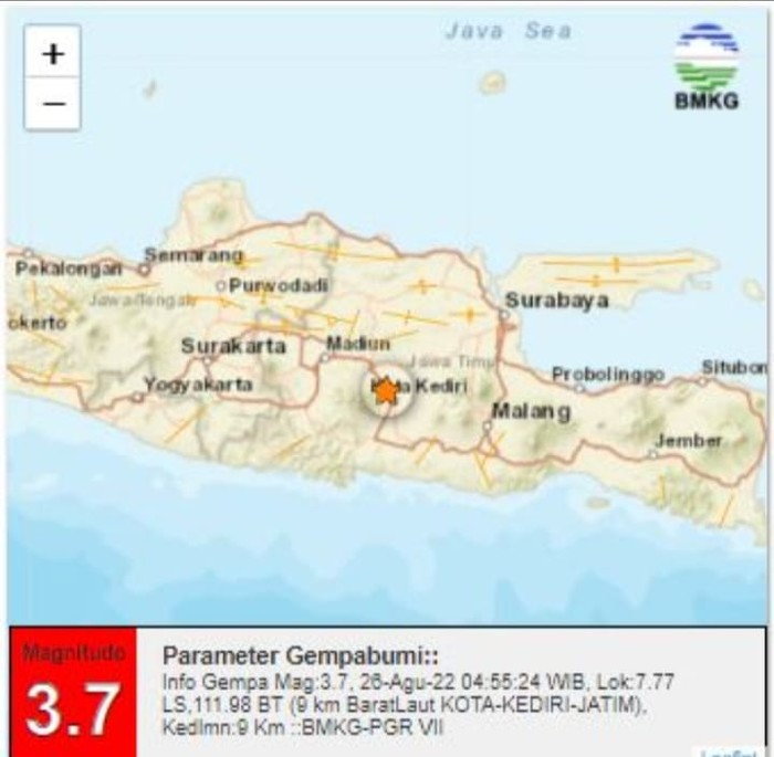 gempa kediri M 3,7