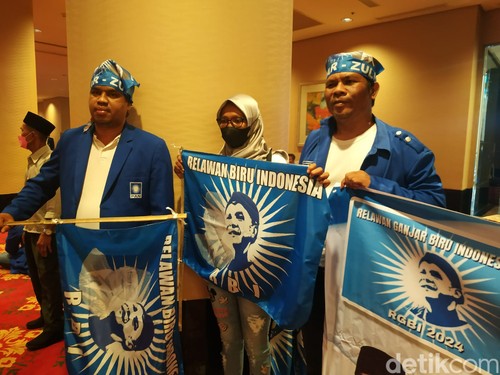 Relawan Ganjar Biru Indonesia (RGBI) di Rakernas PAN 2022. (Anggi Muliawati/detikcom)