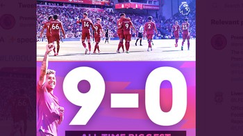 Skor 9-0 jarang sekali dibukukan di Liga Inggris. Foto: Twitter