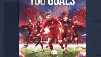 Di sisi lain, Roberto Firmino semalam tampil sangat ciamik sekaligus mencetak gol keseratus bersama Liverpool. Foto: Twitter