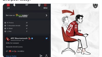 Fans Liverpool langsung semangat nonton begitu banyak gol dilesakkan ke gawang Bournemouth. Foto: Twitter