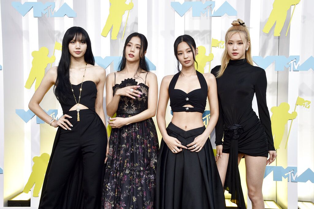 Blackpink, from left, Lisa, Jisoo, Jennie, and Rosé arrive at the MTV Video Music Awards at the Prudential Center on Sunday, Aug. 28, 2022, in Newark, N.J. (Photo by Evan Agostini/Invision/AP)