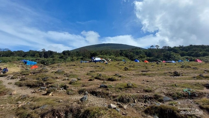 Puncak Gede terlihat di kejauhan dari Suya Kencana