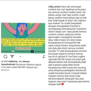 Unggahan Zavilda yang meminta maaf usai video unggahannya menuai kritik dari warganet.